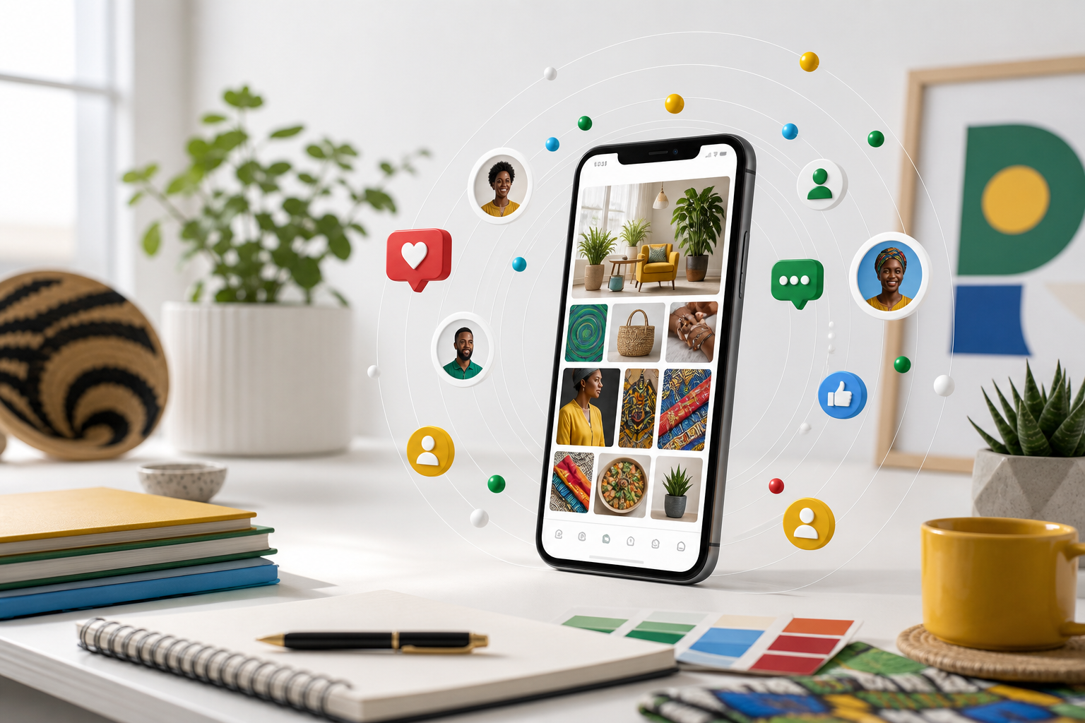 A smartphone surrounded by audience and engagement signals, representing social media visibility and magnetic brand growth